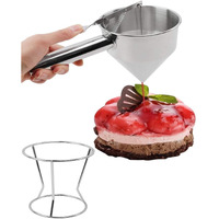 Confectionery Funnel Pancake Batter Dispenser With Stand Rack - 1000 Ml Stainless Steel Cupcake Funnel - Pancake Maker Home Kitchen - 4 Cup Diy Baking Tool - (10    X 10.5    X 5.5   )