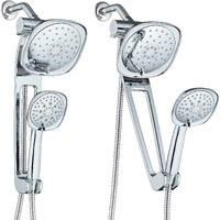 Aquabar High Pressure Square 3-Way Luxury Spa Combo System With Adjustable 18"" Extension Arm For Easy Reach & Mobility - Use 7.5"" Rain & Handheld Shower Head Separately Or Together/All-Chrome Finish