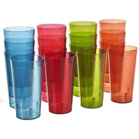 Us Acrylic Cafe Plastic Reusable Tumblers (Set Of 16) 20-Ounce Water Cups Assorted Colors | Restaurant Style Drinking Glasses Value Set, Stackable, Bpa-Free, Made In The Usa | Top-Rack Dishwasher Safe