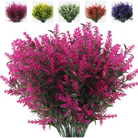 Recutms 8 Bundles Artificial Flowers Fake Outdoor Plants Faux Lavender Flower Plastic Shrubs Faux Flowers Fake Ferns Winter Artificial Fowers For Outdoors Indoor Outside Hanging Decorations (Fuchsia)