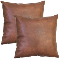 Jojusis Modern Leather Throw Pillow Covers For Couch Sofa Bed Set Of 2 100% Faux Leather Dark Brown 20"" X 20""