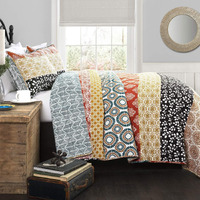 Lush Decor Bohemian Stripe Reversible Cotton Quilt Set, 3 Piece Set, King, Turquoise & Orange - Boho Bedding Set - Bold & Colorful - Striped Quilt - Maximalist & Boho Bedroom Decor