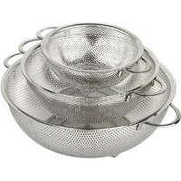 Hlm 3-Piece Stainless Steel Mesh Micro-Perforated Strainer Colander Set (1-Quart, 2.5-Quart And 4.5-Quart)