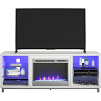 Ameriwood Home Lumina Fireplace Tv Stand For Tvs Up To 70 Inch, Replaceable Electric Fireplace Insert Heater, Remote Control, Timer, Color Changing Led Lights, Crystal Ember Flames, White