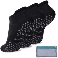 Hylaea Pilates Socks For Hospital, Barre, Non Slip Yoga Socks With Grip For Women & Men, Ankle Cut, Cushioned, Anti Skid, Home Slipper Socks, Black, Small-Medium
