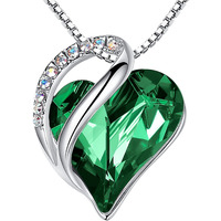 Leafael Necklaces For Women, Infinity Love Heart Pendant With Emerald Green Birthstone Crystal For May, Jewelry Gifts For Wife, Silver Plated 18 + 2 Inch Chain, Graduation Birthday Gift For Wife Mom