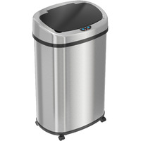 Sensorcan 13 Gallon Kitchen Trash Can With Lid And Wheels Plush Odor Filter, Motion Sensor Stainless Steel Oval Garbage Bin For Home Office Work Bedroom Living Room Slim Wastebasket Trashcan