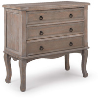 Clickdecor Thomas Antique Country Style Dresser Chest With 3 Drawers, Weathered Wood Nightstand Living Room Accent Furniture, Black Ring Handle, Curved Legs, Grey