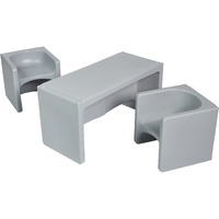Ecr4Kids Tri-Me Table And Cube Chair Set, Multipurpose Furniture, Light Grey, 3-Piece