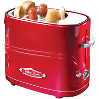 Nostalgia Adjustable 5 Setting Retro Pop Up Hot Dog Toaster, Fits 2 Regular Or Extra Plump Hot Dogs And 2 Buns With Removable Cage And Mini Tongs, Red