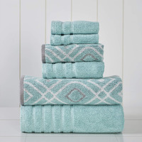 Modern Threads Amrapur Overseas 6-Piece Yarn Dyed Oxford Stripe Jacquard/Solid Ultra Soft 500Gsm 100% Combed Cotton Towel Set [Aqua]