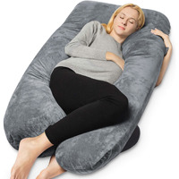 Queen Rose Pregnancy Pillows, U Shaped Full Body Pillow For Sleeping Support, 55 Inch Maternity Pillow For Pregnant Women With Removable Velvet Cover, Grey