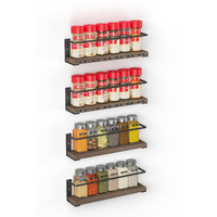 Spaceaid Spice Rack Organizer For Cabinet Door Or Wall Mount (4 Pack) With 415 Spice Labels - Wood Hanging Seasoning Shelf For Cupboard Pantry Or Over The Stove