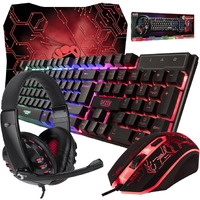 Gaming Keyboard And Mouse And Mouse Pad And Gaming Headset, Wired Led Rgb Backlight Bundle For Pc Gamers And Xbox And Ps4 Users - 4 In 1 Edition Hornet Rx-250