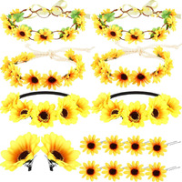 Fiada 16 Pieces Sunflower Headbands Set Including 6 Pieces Sunflower Crown, 2 Pieces Sunflower Hair Clips, 8 Pieces Sunflower Hairpins For Women Wedding Hair Accessories