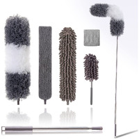 Microfiber Duster Kit For High Ceiling (6Pcs), Extendable Dusters For Cleaning With 100"" Extension Pole, Long Feather Duster For Fan/Car, House Cleaning Tool Kit By Oosofitt
