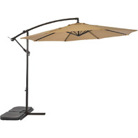 Sun-Ray 811044 10' Round Cantilever 8-Rib Offset Solar Lighted Outdoor Patio Umbrella, 40 Led Lights, Crank With Adjustable Tilt, Cross Base, Aluminum Frame, For Backyard, Deck, Pool, And Lawn, Taupe