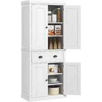 Homcom 72"" Kitchen Pantry Cabinet, Freestanding Tall Storage Cabinet, Traditional Kitchen Cabinet With 4 Doors, Drawer And 3 Adjustable Shelves For Dining Room, White