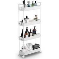 Solejazz Slim Storage Cart, 4 Tier Bathroom Organizer Mobile Shelving Unit, Rolling Utility Cart Slide Out Organizer For Kitchen, Bathroom, Laundry, Narrow Places, White