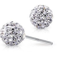 Crystal Line Azuria 925 Sterling Silver Earrings White Crystals Round Disco Ball Stud Earrings 8 Mm For Women