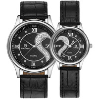 Dreaming Q&P Romantic His And Hers Watches,Pair Hearts Wristwatches For Couples Man Woman,Black Ultrathin Leather Strap Set Of 2