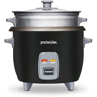 Proctor Silex Rice Cooker & Food Steamer, 6 Cups Cooked (3 Cups Uncooked), Includes Steam And Rinsing Basket, Black (37510)