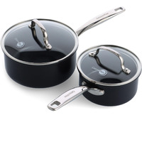 Greenpan Prime Chatham 1Qt & 2Qt Saucepan Pot Set With Glass Lids, Hard Anodized Diamond Infused Ceramic Nonstick, Pfas-Free, Dishwasher Safe, Oven Safe, Multipurpose Chefs Pan, Stay-Cool Handle,Black