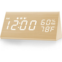 Jall Digital Alarm Clock, With Wooden Electronic Led Time Display, 3 Alarm Settings, Humidity & Temperature Detect, Wood Made Electric Clocks For Bedroom, Bedside (Yellow)
