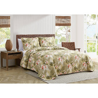 Tommy Bahama Topical Orchid Collection Quilt Set-100% Cotton, Reversible, Pre-Washed For Added Softness, Full/Queen, Green