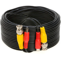 50Ft Black Premade Bnc Video Power Cable Extension Wire For Cctv, Security Camera, Dvr, Surveillance System, All In One Plug & Play Cord