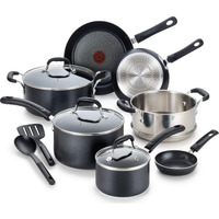 T-Fal Experience Nonstick Cookware Set 12 Piece, Induction, Oven Broiler Safe 350F, Kitchen Cooking Set W/ Fry Pans, Saucepan, Stockpot, Kitchen Utensils, Pots And Pans, Dishwasher Safe, Black