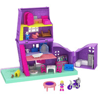 Polly Pocket Doll House With Micro Doll, Toy Bike & Furniture Accessories, Transforming Pollyville Pocket House Playset