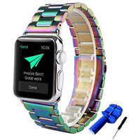 Huanlong Solid Stainless Steel Band Compatible With Apple Watch 49Mm 46Mm 45Mm 44Mm 42Mm 41Mm 40Mm 38Mm, Metal Strap For Iwatch Series Ultra/Ultra2/10/9/8/7/6/5/4/3/2/1 Se Women And Men(Colorful 42Mm/44Mm/45Mm/46Mm/49Mm)