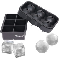 Ticent Ice Cube Trays (Set Of 2), Silicone Sphere Whiskey Ice Ball Maker With Lids & Large Square Ice Cube Molds For Cocktails & Bourbon - Reusable & Bpa Free