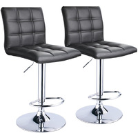 Leopard Modern Square Pu Leather Adjustable Bar Stools With Back, Square Back Bar Stools Set Of 2, Bar Height Swivel Barstools For Kitchen Counter (Black)