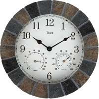Lily's Home Hanging Wall Clock, Includes A Thermometer And Hygrometer And Is Ideal For Indoor And Outdoor Use, Faux-Slate (10 Inches)