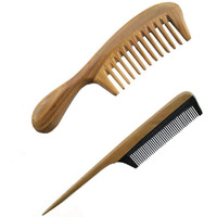 Sandalwood Wood Comb No Static Handmade Wide Tooth Comb And Fine Tooth Teasing Tail Comb Natural Buffalo Horn Teeth Comb Wooden Comb Set