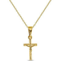 In Season Jewelry Gold Plated Small Jesus Crucifix Cross Pendant Catholic Necklace For Children 16"" Religious Jesus Christ Crucifix Cross Pendant Necklace For Kids - Girls Or Boys