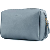 Large Vegan Leather Makeup Bag Zipper Pouch Travel Cosmetic Organizer For Women (Large, Greyish Blue)