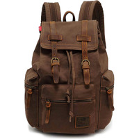 Huachen Vintage Canvas Backpack,17"" Laptop Backpacks Rucksack,Shoulder Travel Camping Hiking Backpacks For Men Women (M32_Coffee_Large)