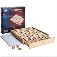 Bohs Wooden Sudoku Board Game With Drawer - With Book Of 100 Sudoku Puzzles For Adults - Brain Teaser Desktop Toys