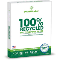 Printworks 100 Percent Recycled Multipurpose Paper, 20 Pound, 92 Bright, 8.5 X 11 Inches, 400 Sheets (00018), White