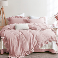 Nayoroom Blush Pink Ruffle Duvet Cover Set Queen Size Vintage Ruffled Fringe Comforter Cover Solid Color Farmhouse Rustic Bedding Soft Microfiber,Zipper Closure,2 Sham (Mauve Pink, Queen)