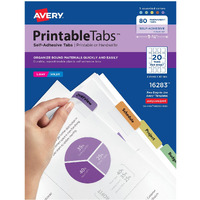 Avery Printable Self-Adhesive Plastic Tabs, 1-3/4"", Repositionable Adhesive, Assorted Colors, Pack Of 80 (16283)
