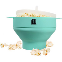 Mmugooler Original Microwave Popcorn Popper Silicone Popcorn Maker, Collapsible Bowl With Lid, Without Bpa And Dishwasher Safe, Quick & Easy(Blue)