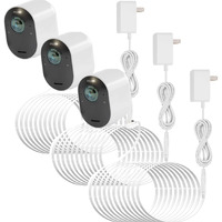 Uogw 3Pack 25Ft Outdoor Magnetic Charging Cable For Arlo Pro 4/Arlo Ultra 2/Arlo Pro3/Arlo Ultra/Arlo Pro 5S 2K/Go 2 Camera,Power Adapter And Power Cable,Weatherproof Outdoor - (White)