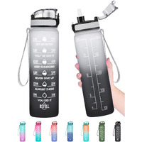 Enerbone 32 Oz Water Bottle, Leakproof Bpa & Toxic Free, Motivational Water Bottle With Times To Drink And Straw, Fitness Sports Water Bottle With Strap For Office, Gym, Outdoor Sports, Gray-Black
