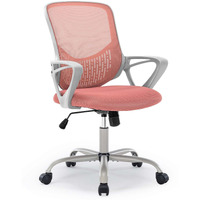 Mcq Home Office Ergonomic Computer Height Adjustable Swivel Mesh Chair With Fixed Armrests And Soft Lumbar Support, Pink