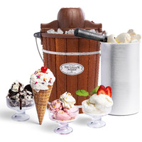 Nostalgia Electric Ice Cream Maker - Old Fashioned Soft Serve Ice Cream Machine Makes Frozen Yogurt Or Gelato In Minutes - Fun Kitchen Appliance - Vintage Wooden Style - Dark Wood - 6 Quart