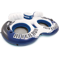 Intex 58837Ep River Run 2 Inflatable Floating Lounge: Comfortable Backrests - Built-In Cup Holders - Cooler With Lid - 2 Person - 440Lb Weight Capacity